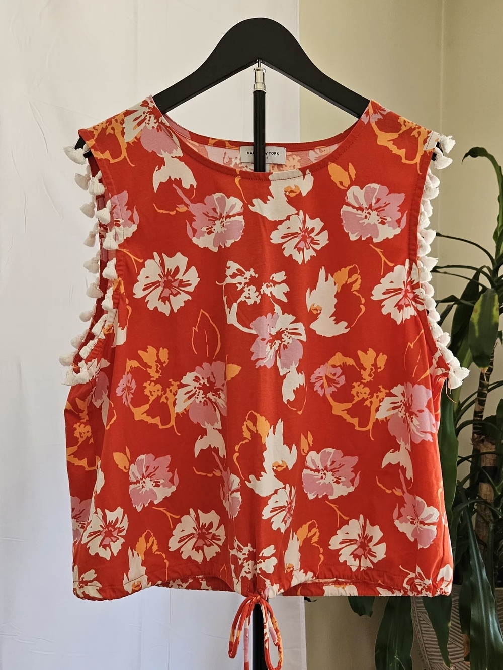 Marc New York Jeans Floral Tassel Trim Sleeveless Top Orange Pink XL - Picture 6 of 12